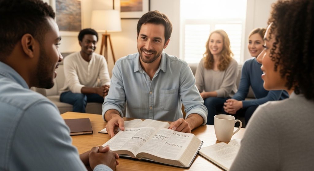 community of new believers studying the bible together